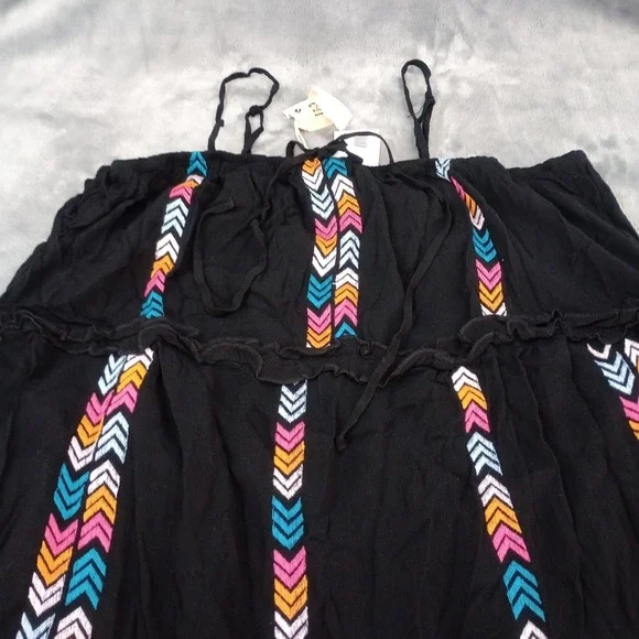 Savanna Jane Dress Womens 1X Black Chevron Striped Bohemian Tiered Midi Western - Picture 3 of 16